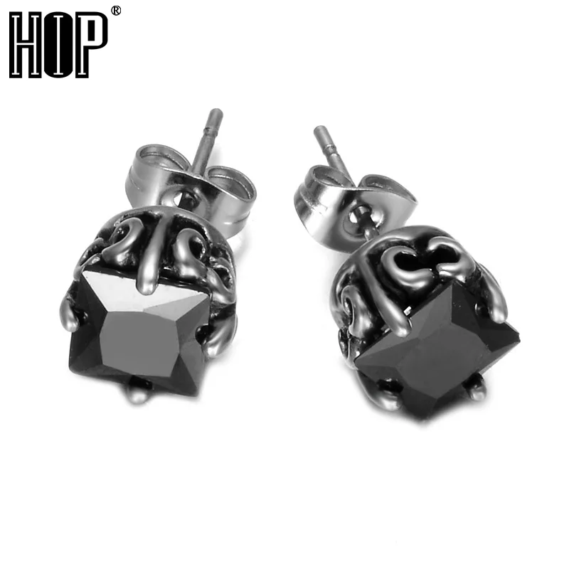 HIP Punk 1 Pair Mens Stud Earrings Cool 316L Stainless Steel Square