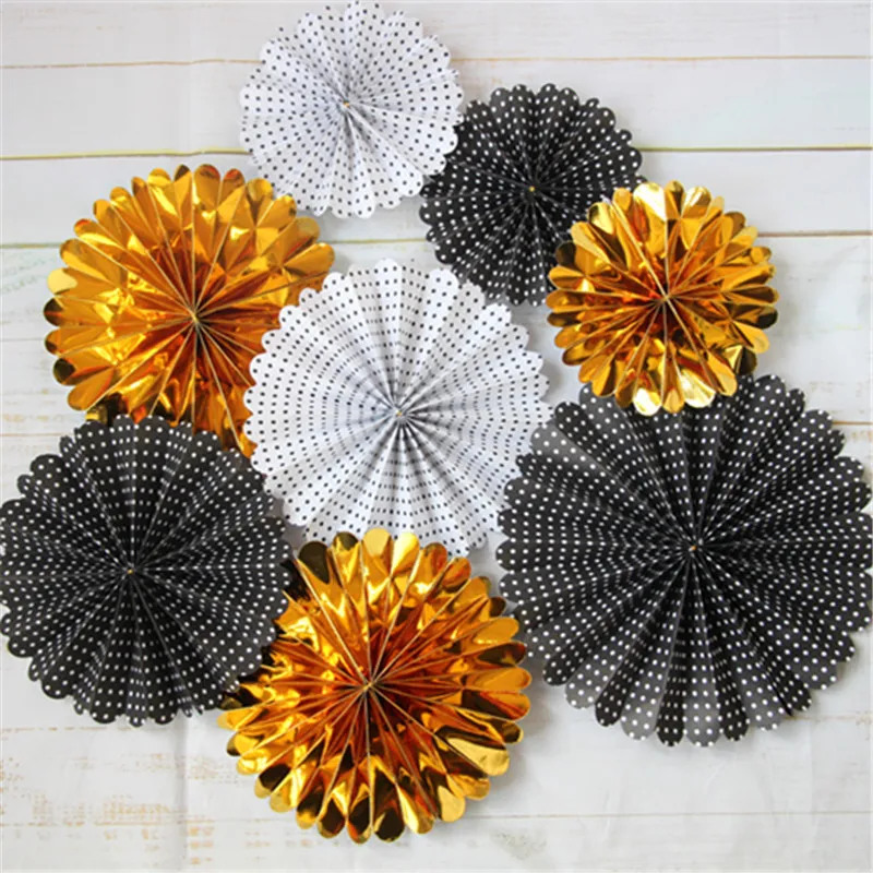 Black, White Wave Point and Gold Rosettes Bachelorette Party Wall