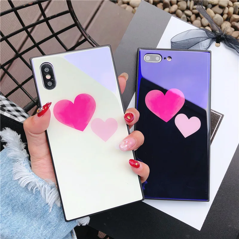 Fashion Love Blue Glass Case Coque for iPhone 7 7Plus Back Cover Apple iPhone7 6 6s 8 Plus X Phone Cases Funda |