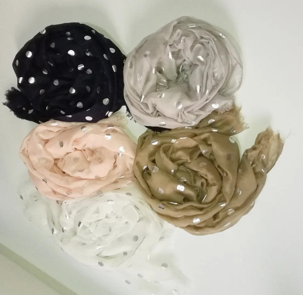 

2018 New Fashion Spot Print Silver Foil Scarves And Shawls Scarf Dot Polka Print Fringe Muffler Wraps Muslim Hijab Free Shipping