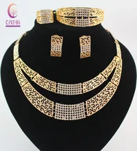 Африканский Костюм Ювелирные Наборы Позолоченный Моды Кристалл Rhinestone Свадебный Люкс Ожерелье Браслет Серьги Кольца