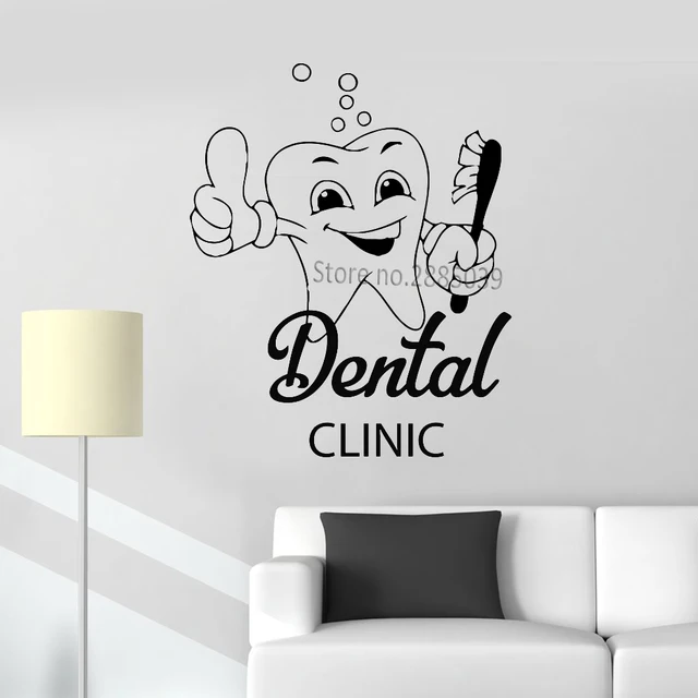 Happy Dental Clinic Poster Logo Wall Stickers Dentist Sign Wall Decals