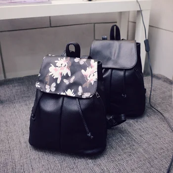 

013118 new hot women PU leather floral casual backpack