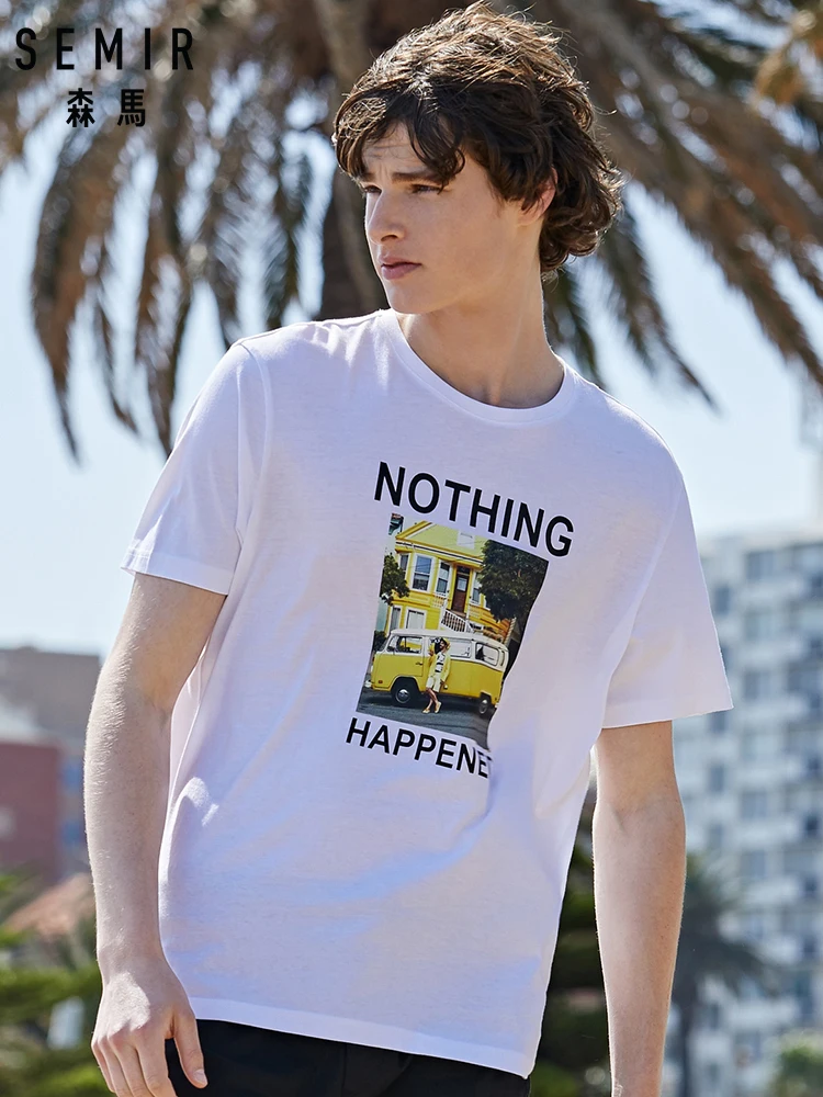 

SEMIR Summer short sleeve T-shirt male 2019 new round neck bottoming tshirt clothing Korean printed cotton tshirt tide