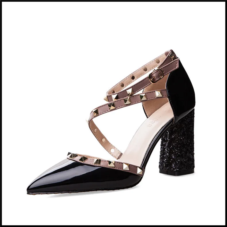 Hauts Printemps Décontractées Talons Tendance Rivet Nouvelle rose Chaussures Polyvalent Pointu Noir Mode Décoratif Confortable 2019 Femmes 8qdOwn80