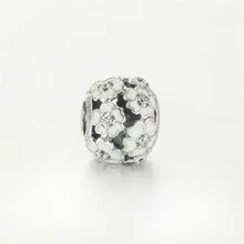 Настоящее серебро 925 пробы Белый эмаль цветок первоцвета талисманы бусины Pandora Браслеты DIY Тонкий Шарм серебро 925 ювелирные изделия