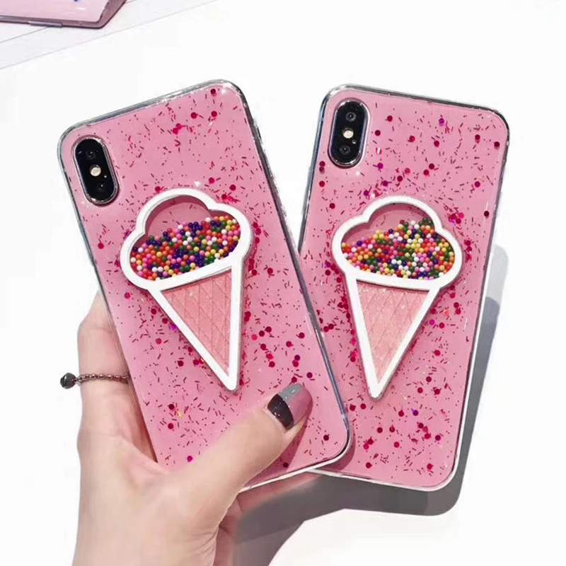 3D Dynamic Ice Cream Phone Case For iphone X Case Fashion Glitter Bling Back Cover Lovely Cartoon Cases For iphone X 10 Capa (1)
