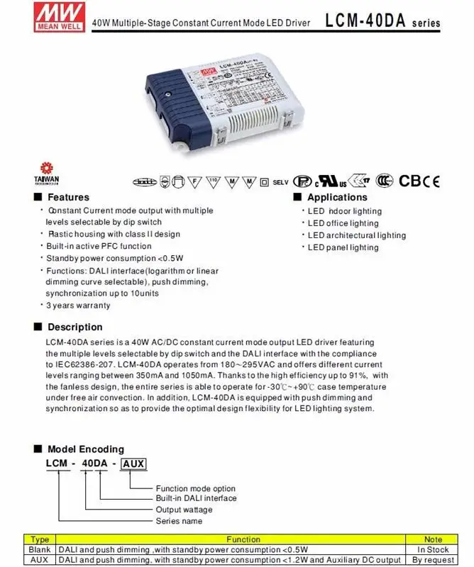 Означает хорошо 40 Вт многоступенчатый Режим постоянного тока Dali интерфейс светодиодный драйвер 700mA LCM-40DA