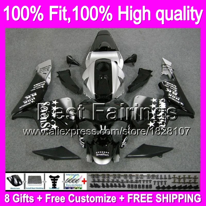 

FairingSeven stars Injection For HONDA CBR600RR 03-04 F5 24B33 CBR600 RR CBR 600RR 600 RR 03 04 2003 2004 Black silver +decal