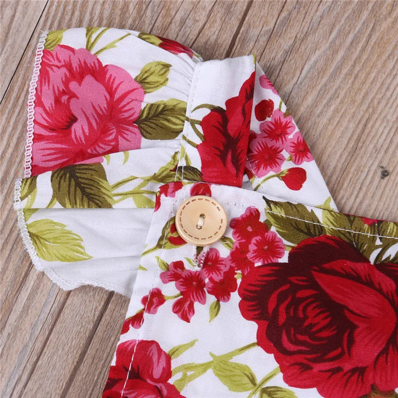 2018 Summer Hot Sale Newborn Baby Girls Clothes Flower Ruffles Sleeve Jumpsuit Romper + Bow Knot Headband Outfits