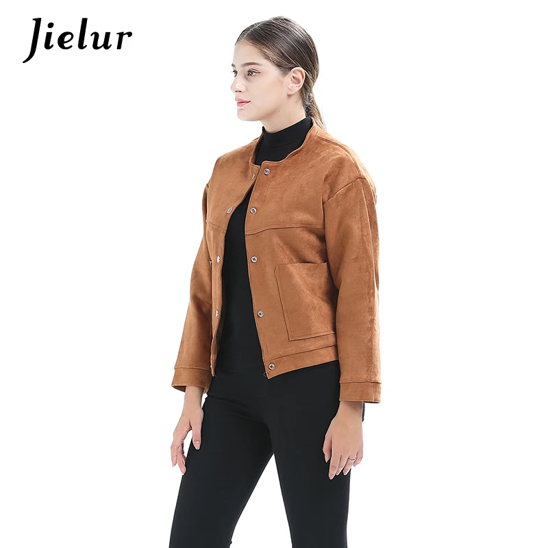 Женская кожаная короткая куртка с длинным рукавом на пуговицах|jacket women|short jacketsuede