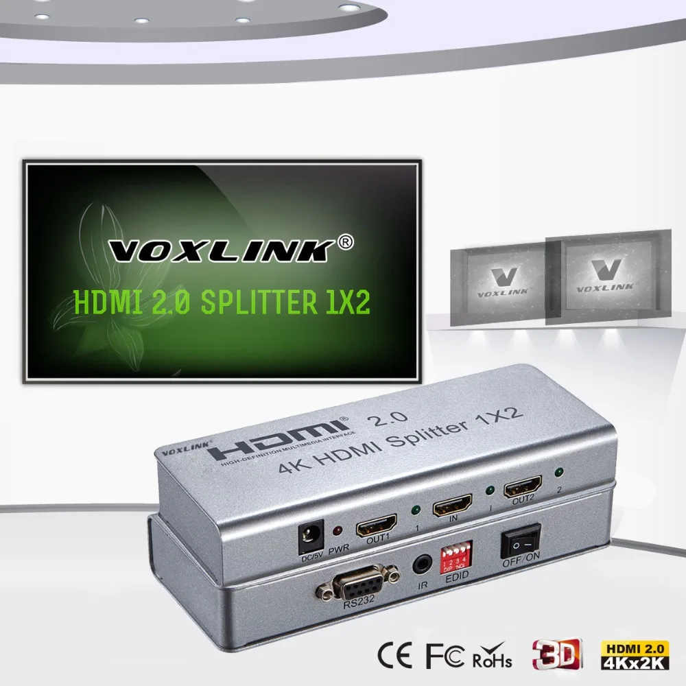 Voxlink 4 К 1x2 HDMI 2.0 Splitter 1080 P 1 в 2 из Switcher С EDID RS232 HDCP Поддержка ИК удлинитель для HDTV|hdmi