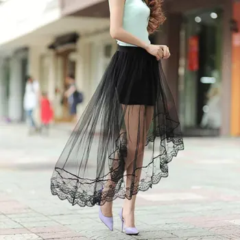 

Women Black White Lace Long Section Skirt Jupe Tulle Short Skirt YRD