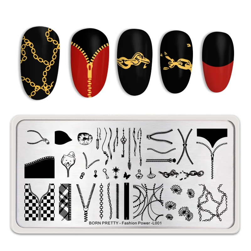 

BORN PRETTY Rectangle Nail Stamping Plates Metallic Effect Fashion Nail Art Image Stamp Stencil Fashion Power Theme L001