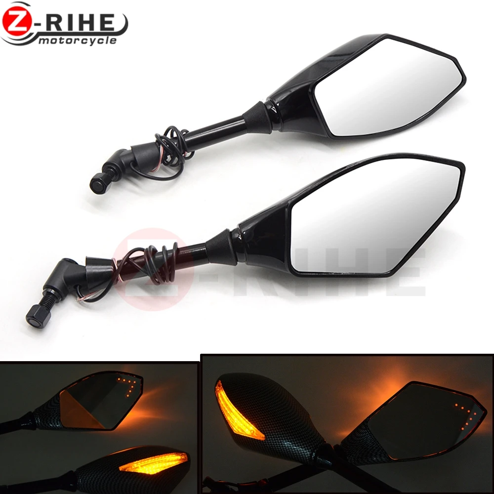 Motorcycle Rear View Mirrors Side Mirror With LED Turn Signals Light Indicator For KAWASAKI ZXR400 ZZR400 ZR-X400 GPZ750 ZR750