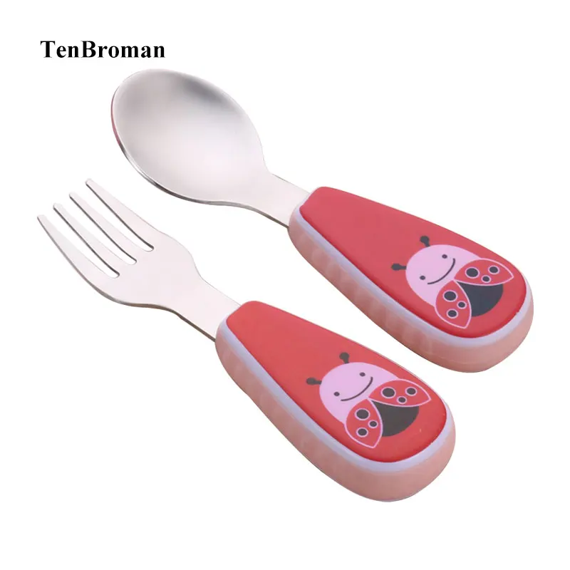 

TENBROMAN 2Pcs/Set Creative Portable Child Cutlery Fork Stainless Steel Children Tableware Baby Dinnerware
