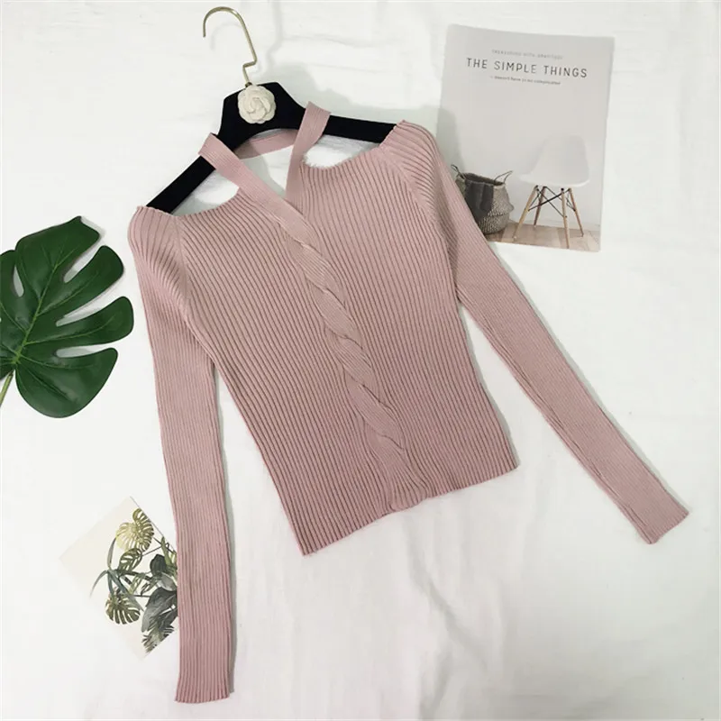 Women's Spring Autumn Sweater Full Pullovers Knitting Character Temperament Sexy Off-Shoulder Top A228 | Женская одежда