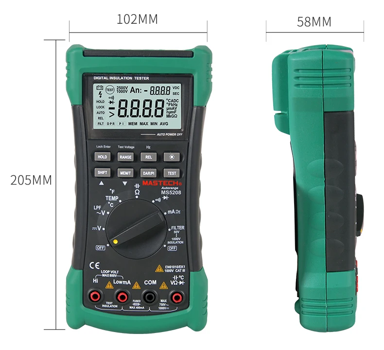 

MS5208 6600 Counts Digital Multimeter+Insulation Resistance tester+Megger tester True RMS AC Voltage Current Temperature