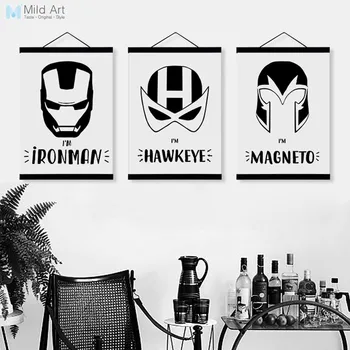 

Black White Superhero Mask Batman Wooden Framed Posters Nordic Boy Room Wall Art Print Picture Home Decor Canvas Painting Scroll