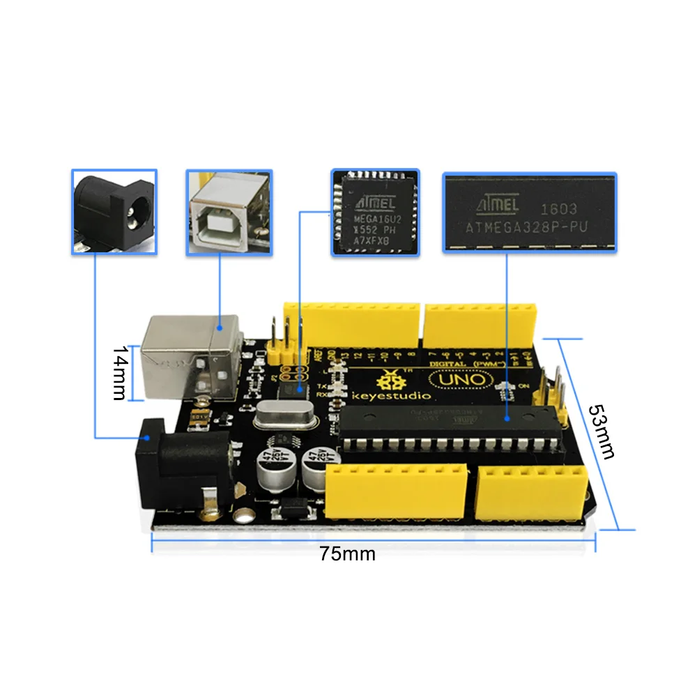 Keyestudio UNO R3 ATmega328P макетная плата+ usb-кабель, совместимый с Arduino UNO R3