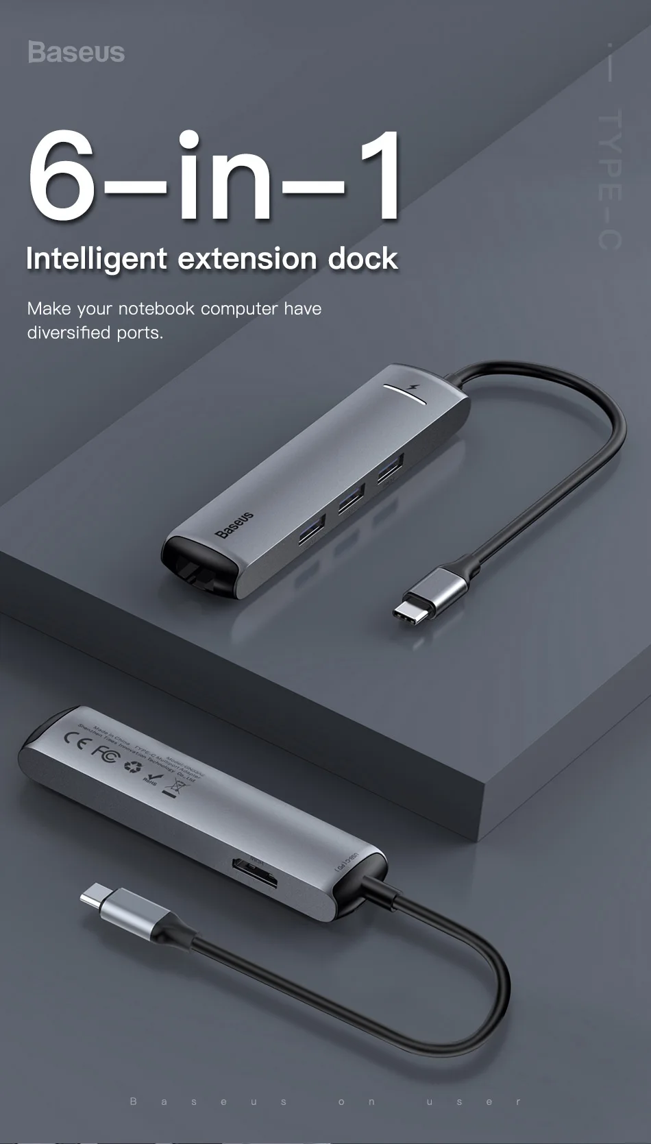 USB C концентратор Baseus для HDMI RJ45 USB 3,0 type C PD зарядный концентратор адаптер для MacBook Pro huawei mate 20 P20 Pro USB C концентратор адаптер