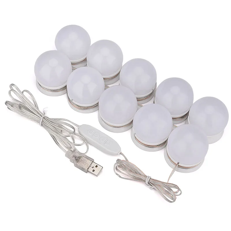 10pcs Makeup Mirror Bulbs Vanity LED Light Bulbs USB Powered Mirror Light Makeup Vanity Lamp Adjustable Cosmetic Mirrors Light