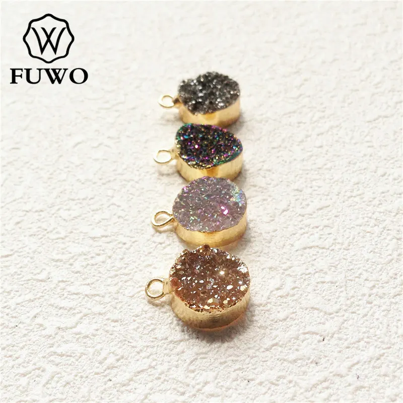 FUWO 10 мм Angel Aura Druzy кулон с титановым гальваническим кварцевым кристаллом