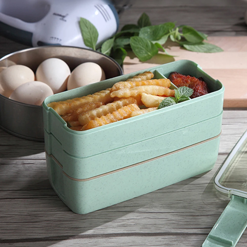 900ml Healthy Material Lunch Box 3 Layer Wheat Straw Bento Boxes Microwave Dinnerware Food Storage Container Lunchbox