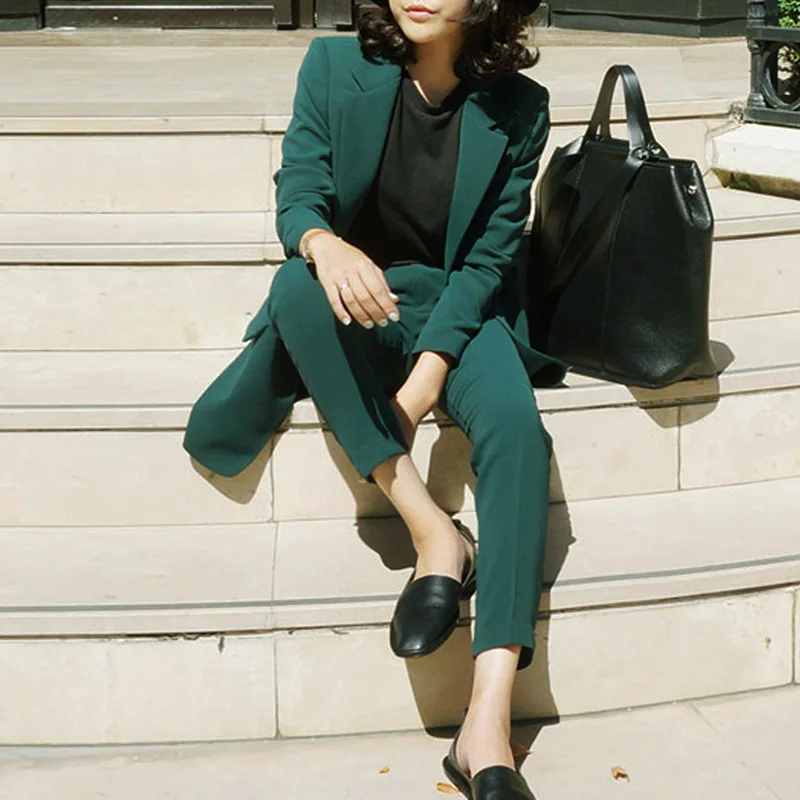 

WSYORE Green Color Extra Large Size Women Blazer Set 2019 New Spring and Autumn Fat MM Suit Jacket Two Piece Set Suit NS1074
