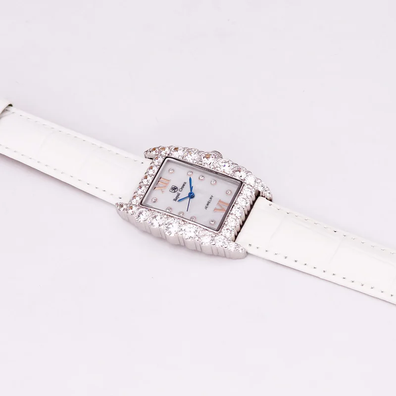 Королевская корона женские часы мov из Японии не установка Кристальные часы изысканное модное платье браслет кожаный роскошный Винтажное кольцо коробка - Цвет: Белый
