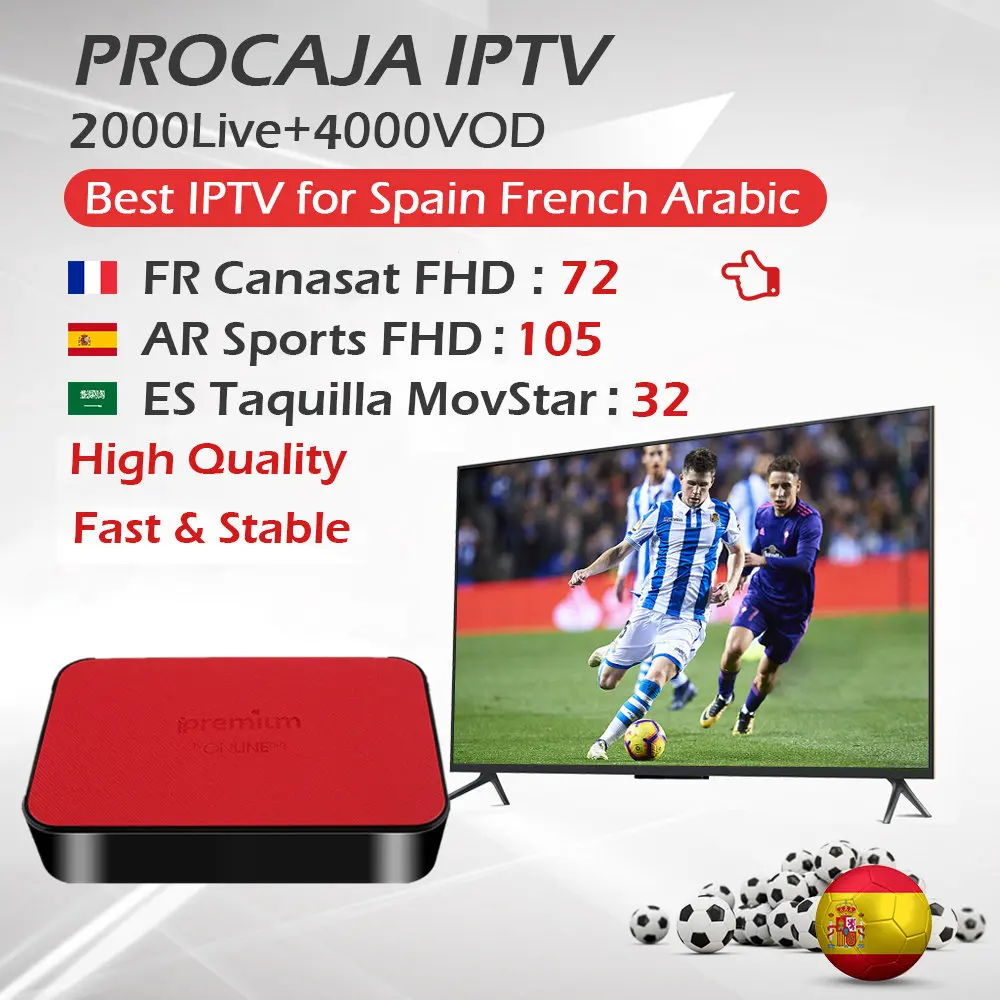 

Procaja IPTV Best Spanish France Arabic IPTV+TVonline Android TV Box Amlogic S905X Quad-core 1G/8G BT 4.0 2.4G Wifi Set Top Box