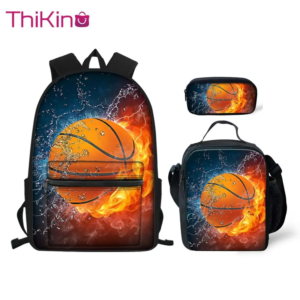 

Thikin Burning Basketball School Bags 3pcs/set for Teenager High capacity School Backpack School Supplies Bookbag Lovely Satchel