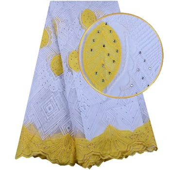 

New African Tulle Lace Fabric 2019 High Quality Soft French Milk Silk Lace Fabric Embroidered With Rhinestones For Dresses 1570