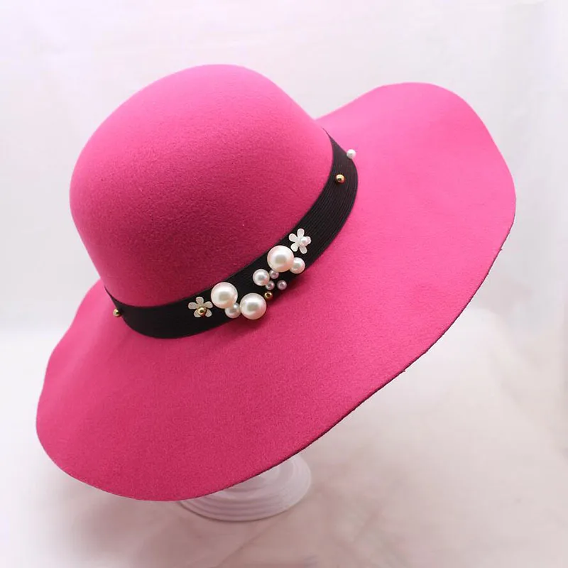 BING YUAN HAO XUAN новая широкая женская шляпа фетровая шляпа-котелок Fedora Floppy Sun жемчужный узел женская шляпа в форме колпака большая женская шляпа