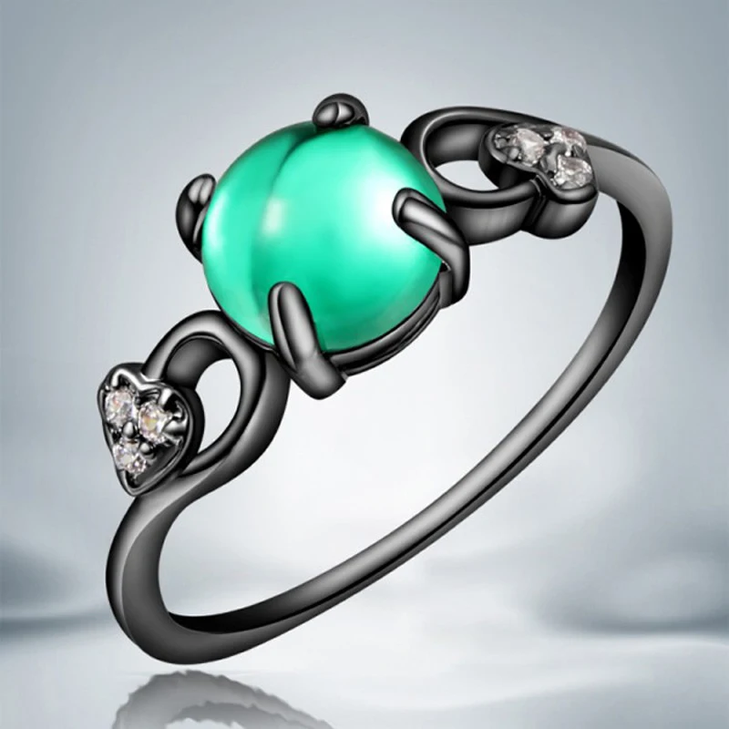 YINHED Unique Green Cat Eye Stone Ring Black Gold Color Fashion Jewelry Opal Rings for Women