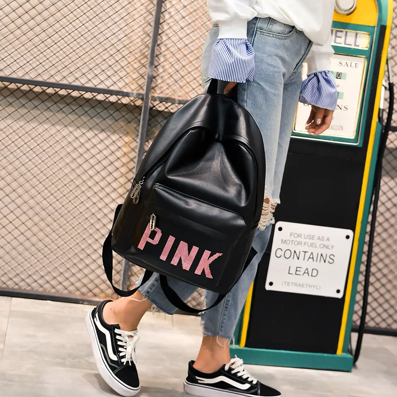 Las mujeres de cuero Mochila carta Rosa Bolsas Mochila femenina gran chica Mochila bolsa de viaje de la escuela mochilas Negro Mochila Las mujeres de cuero Mochila carta Rosa Bolsas Mochila femenina gran chica Mochila bolsa de viaje de la escuela mochilas Negro Mochila