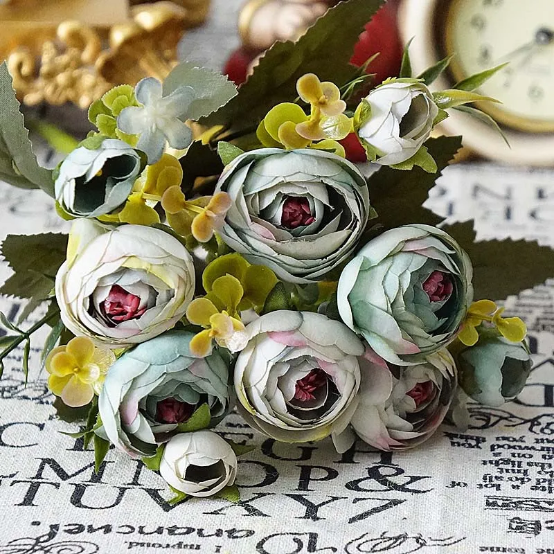 10 головок винтажные шелковые цветы ретро Чайные розы Искусственные цветы букет невесты для украшения свадьбы домашние Искусственные цветы A3050