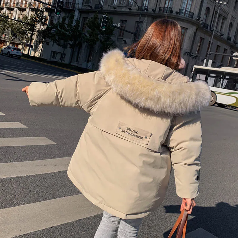 WXWT Winter Coats parkas winter new women's fashion large fur collar hooded thick cotton down jacket Russian winter coat