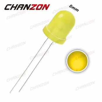 50pcs 8mm LED Light Yellow Diffused Diode Round DIP 20mA 2V Through Hole Light Emitting Diode LED Lamp Electronics Components