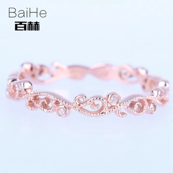 

BAIHE Solid 14K Rose Gold 0.04CT H/SI Round Natural Diamonds Engagement Ring Wedding Gift Women Trendy Fine Jewelry Diamond Ring