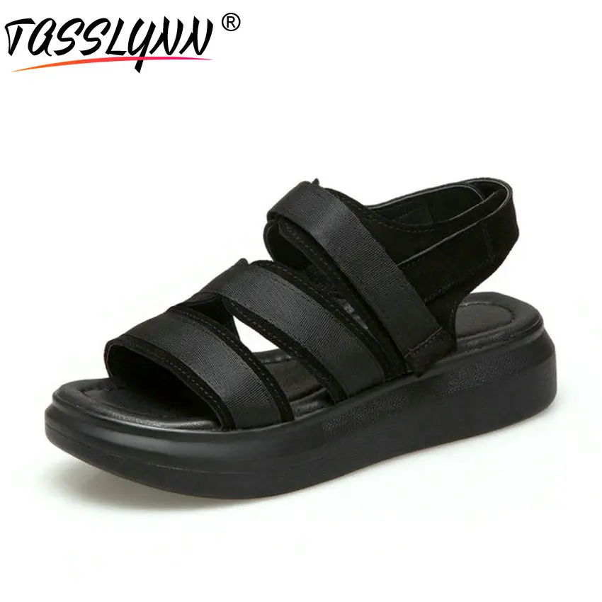 

TASSLYNN 2018 Hook&loop Women Shoes Summer Med Heels Casual Women Sandals Wedges Heels Western Style Ladies Shoes Size 34-43