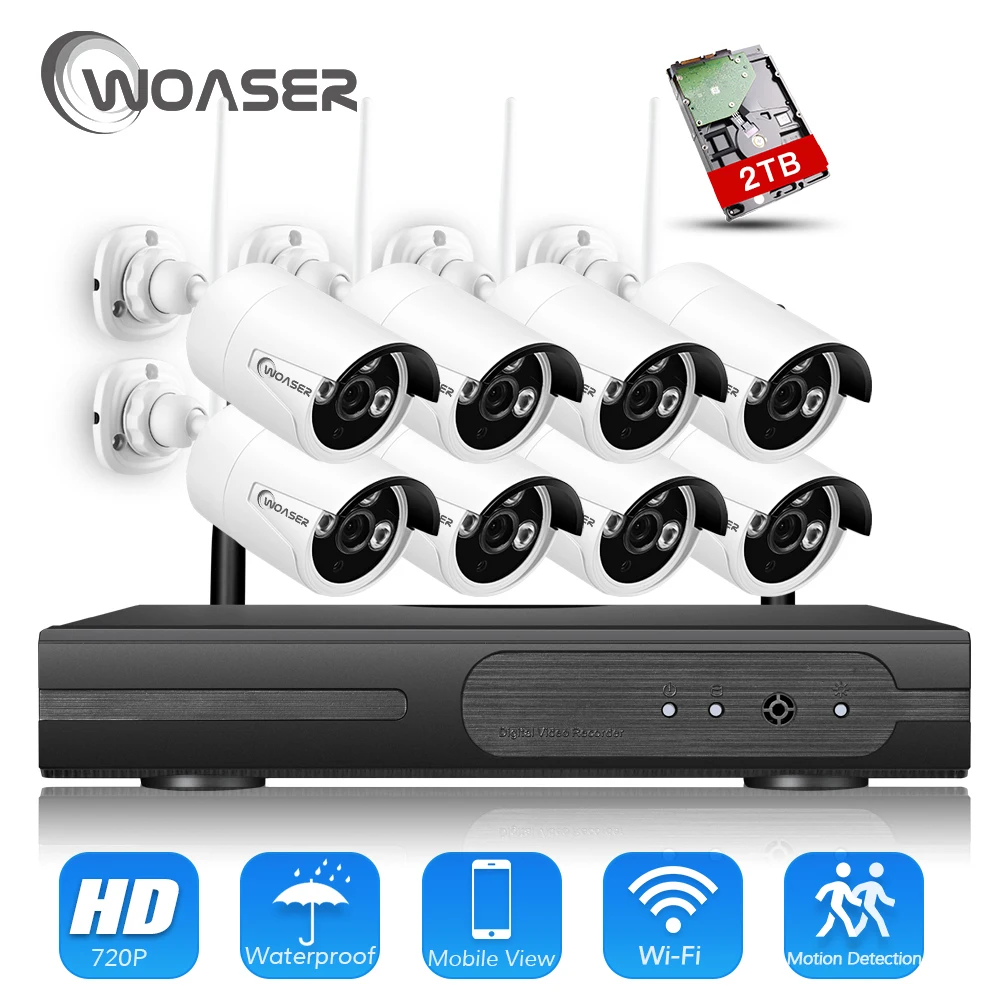 Woaser 8ch 960 P Беспроводной NVR plug &amp play 8 шт. 720 1.0mp открытый Водонепроницаемый ИК Ночное