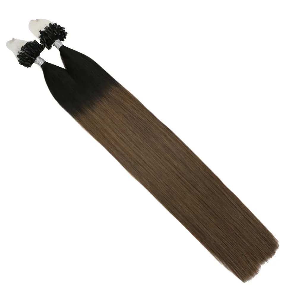 Moresoo, накладные волосы на микро-петлях, Омбре, цвет, черный,# 1B, выцветающие до коричневого#10, человеческие волосы Remy для наращивания, 1 г/1 S, 50 г