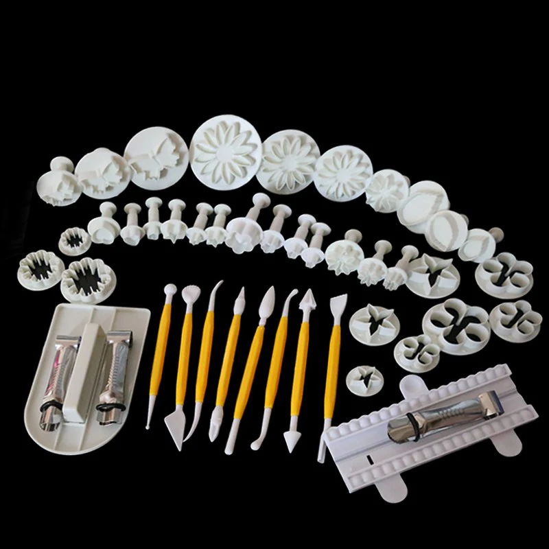 

New 46Pcs/set Fondant Cake Cookie Sugar Craft Decorating Plunger Flowers Modelling Tools Set DIY Cake Cutters Molds Sugarcraft