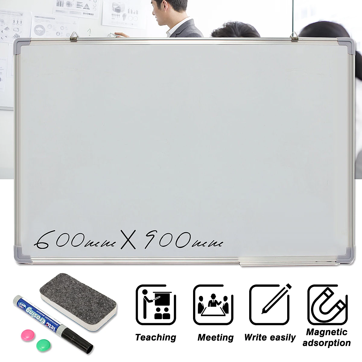 Kicute 600x900 мм магнитная доска для письма двухсторонняя с ручкой стирающиеся магниты кнопки для офиса школы