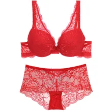 JIGERJOGER Дамы Глубокий V собрать пуш-ап проводной красный телесный белый темно-синий черный винно-красный 2 шт кружева нижнее белье, бюстгальтер наборы