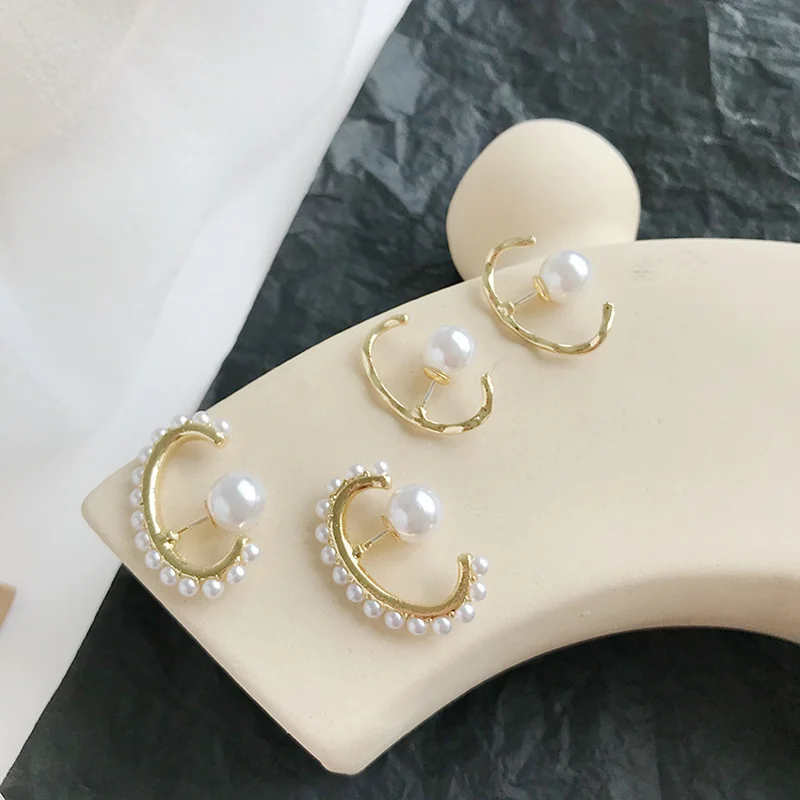 

Mossovy Korean Simple Semi-circular Simulated Pearl Dangle Earrings for Women Jewelry Popular Earrings for Female Pendientes