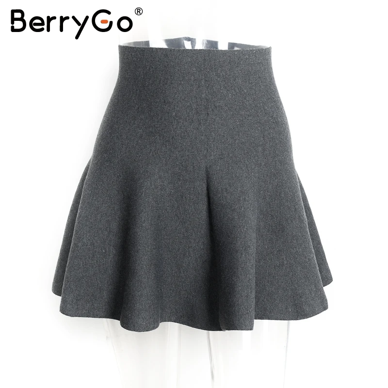 BerryGo, драпированные, плиссированные, вязаные, мини юбки для женщин, зимняя, элегантная, короткая юбка, высокая талия, юбки для женщин