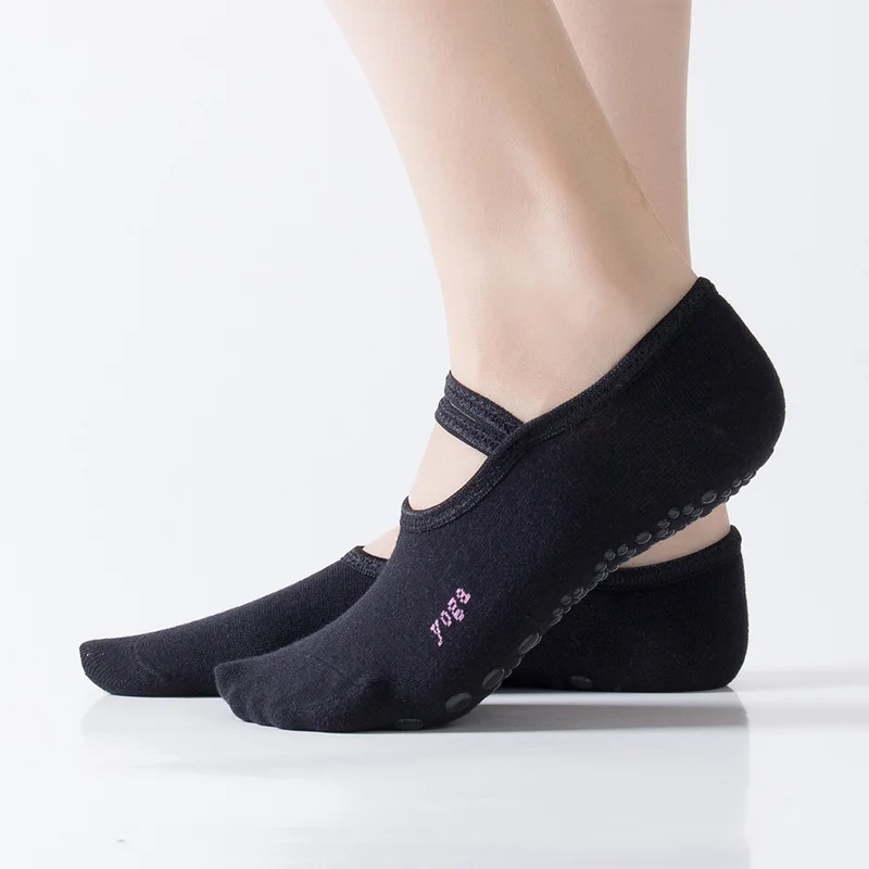 Носки для йоги нескользящие носки Пилатес носки для бега розовые черные женские нескользящие хлопковые носки для фитнеса и танцев - Цвет: black