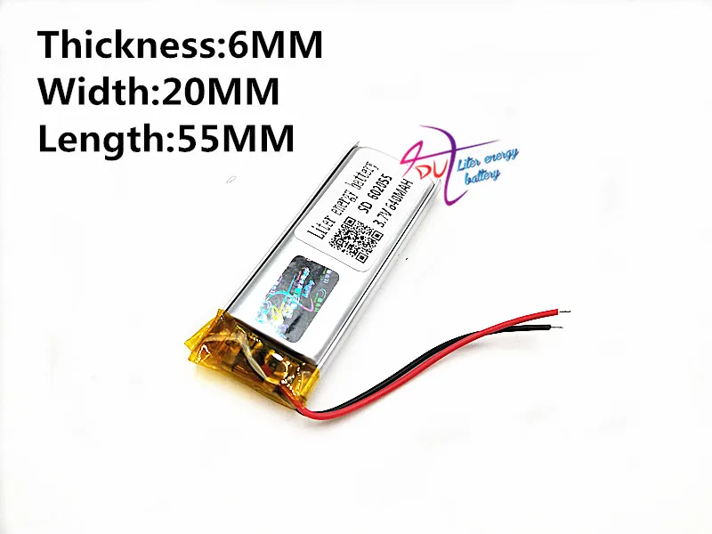 Lithium Ion Battery 3.7V 640mAh 602055 Lithium Polymer Rechargeable Liter energy for GPS DVD mobile video game PAD E-books
